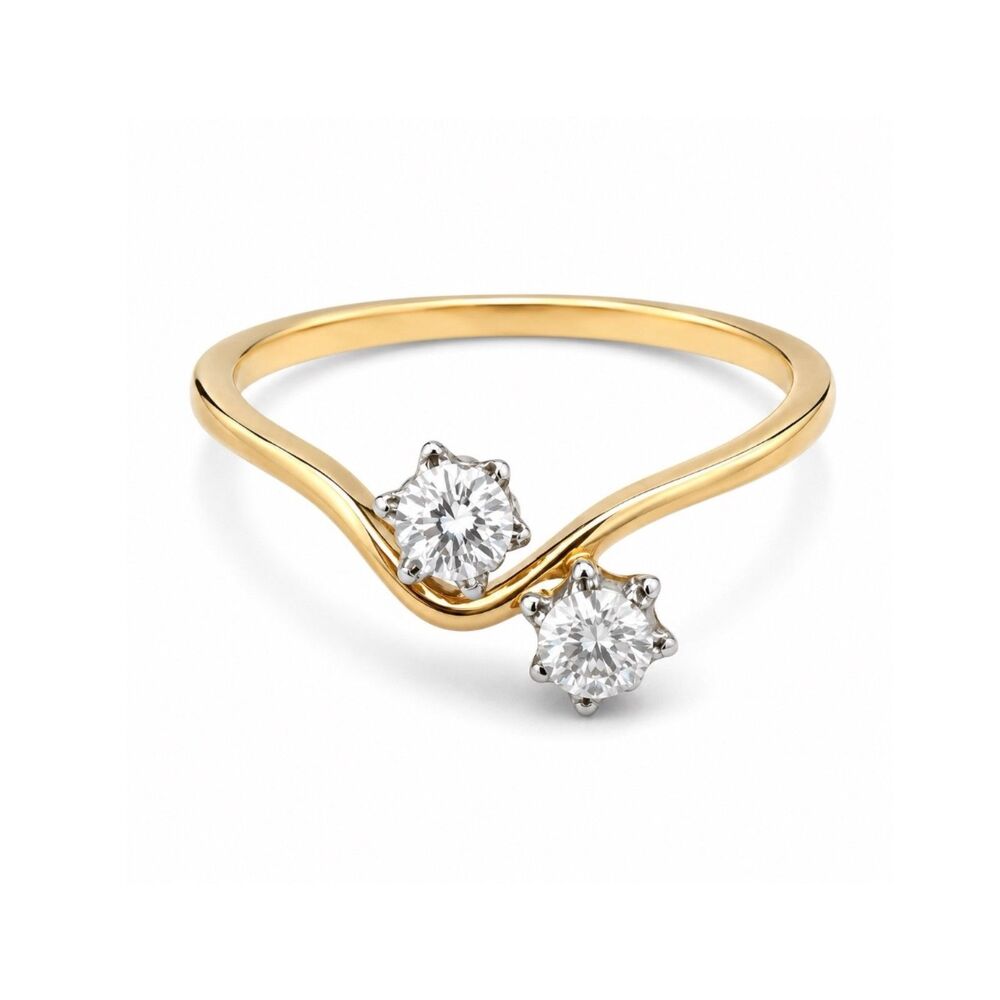Vintage 1970s Ring Size 6 Uncas CZ Two Stone Bypass Gold Plated Band - 14Y
